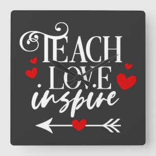 2/2 Teach Kärlek Inspire Shirt kindergarten Lärare Fyrkantig Klocka