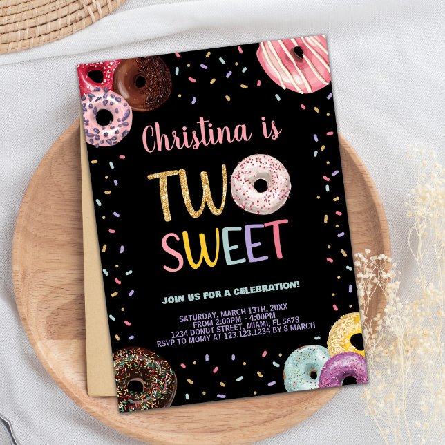 2:a 2:a inbjudan till Färg Donut-födelsedagsinbjud (2nd Two Sweet Colors Donut Birthday Invitations)