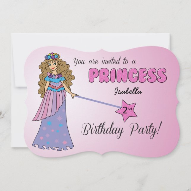 2:a Bday-inbjudan Rosa Princess w/ Sparkly-Trollsp Inbjudningar (Framsida)