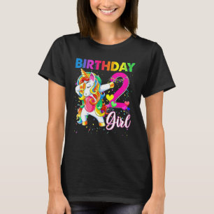 2:a Birthay Party Girl Dabbing Unicorn Lycklig 2 Y T Shirt
