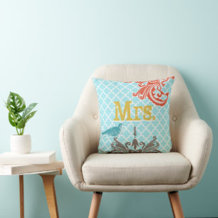 2:a Bröllop-årsdagen är Cotton Bird Monogram Kudde