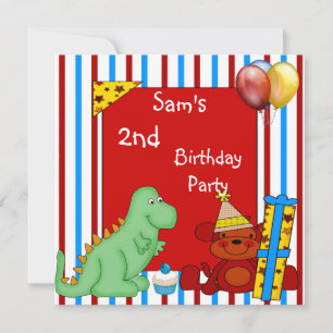 2:a dinosaur Cupcake Ballongrand Födelsedag Röd Inbjudningar