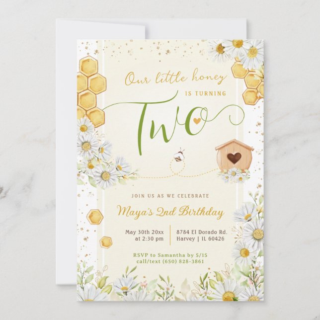 2:a födelsedag: Älskling Bee Flickans andra Inbjudningar (Framsida)