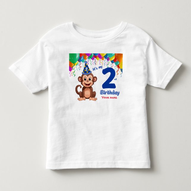 2:a födelsedag anpassningsbar T-Shirt, Monkey Part T Shirt (Framsida)