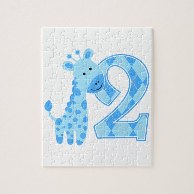 2:a födelsedag blå Giraffe Pussel (Vertikal)