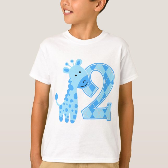 2:a födelsedag blå Giraffe T-shirt (Framsida)