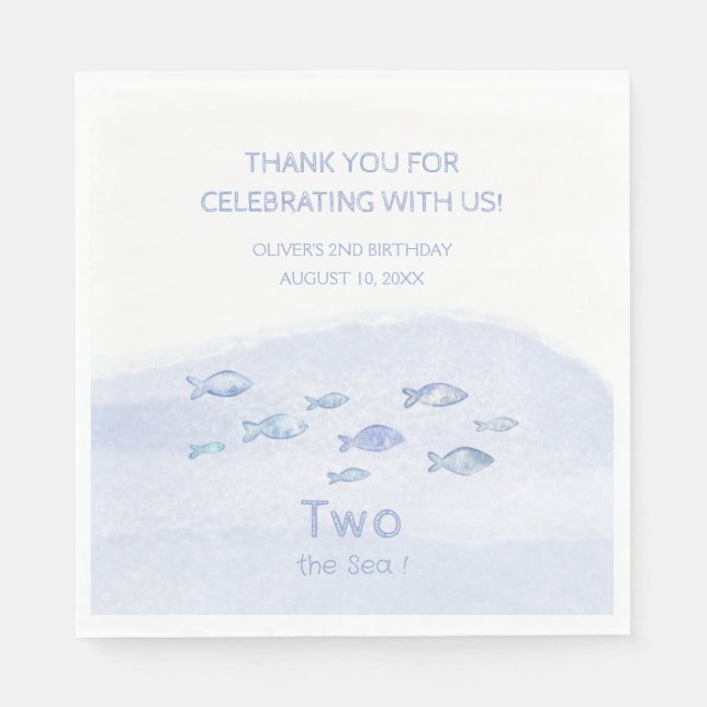 2:a födelsedag blåhavsfisk söt illustrerad pappersservett (Framsidan)