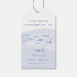 2:a födelsedag blåhavsfisk söt illustrerad presentetikett