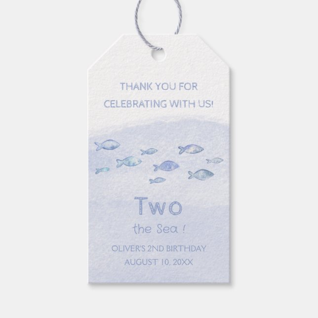 2:a födelsedag blåhavsfisk söt illustrerad presentetikett (Framsidan)
