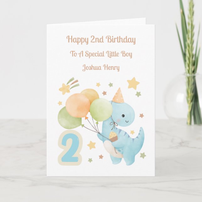 2:a födelsedag Dinosaur Birthday Boy Card Kort (Framsida)