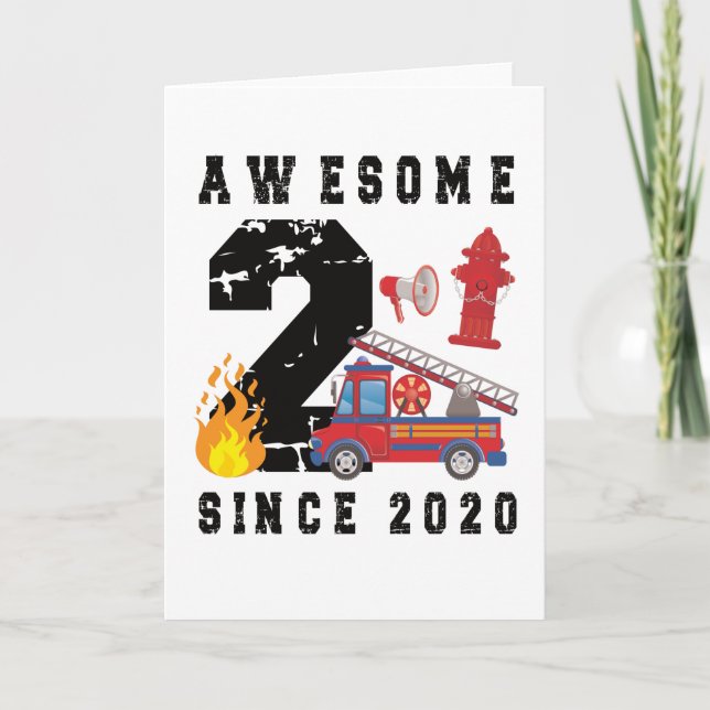 2:a födelsedag Gift Firefighter Boy Born 2020 Kort (Framsida)