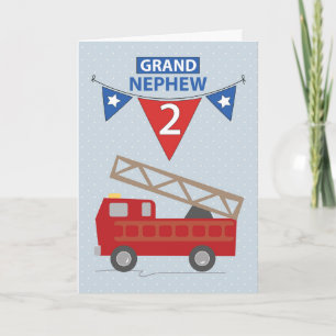 2:a födelsedag: Grand Nephew - eget namn, brandbil Kort