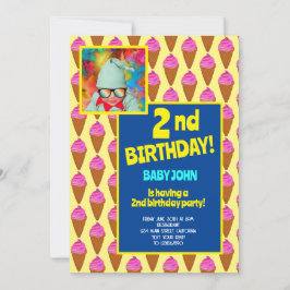 2:a födelsedag Ice Cream Children Party Firande Inbjudningar