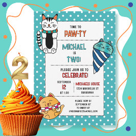 2:a födelsedag Katt Tecknad Cute Kitten Kids Party Inbjudningar
