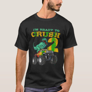 2:a födelsedag måndag Lastbil Dino 2 år gammal dag T Shirt