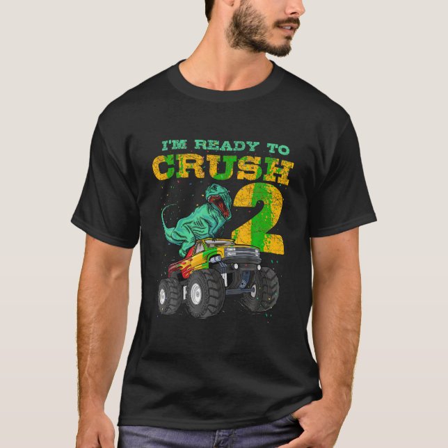 2:a födelsedag måndag Lastbil Dino 2 år gammal dag T Shirt (Framsida)