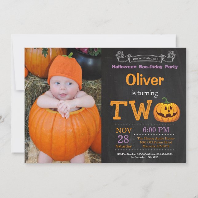 2:a födelsedag med fotoinbjudan till Halloween fes Inbjudningar (Framsida)