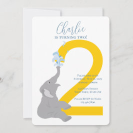 2:a födelsedag Modern Grått Elephant Party-inbjuda Inbjudningar