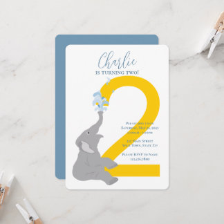 2:a födelsedag Modern Grått Elephant Party-inbjuda Inbjudningar