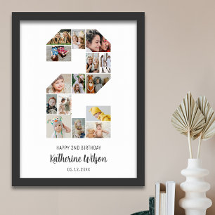 2:a födelsedag nummer 2 Fotokollage Anpassningsbar Poster
