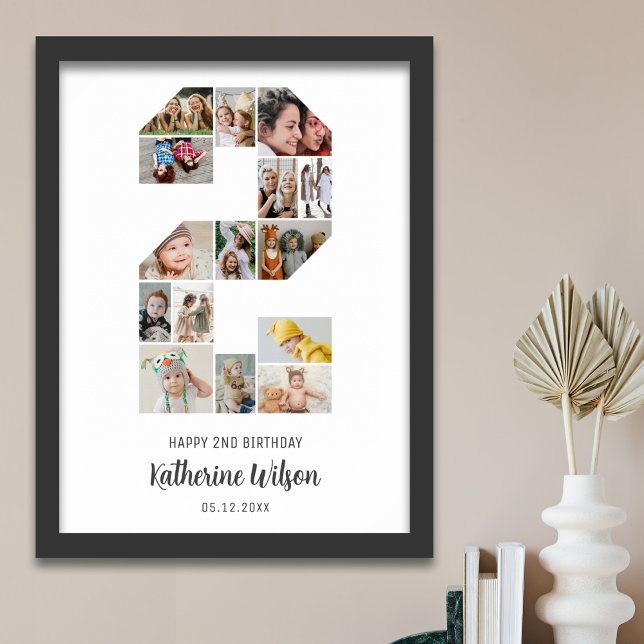 2:a födelsedag nummer 2 Fotokollage Anpassningsbar Poster (Skapare uppladdad)