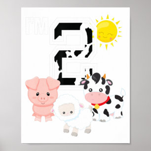 2:a födelsedag Party Boskap Cow nummer 2 år Poster