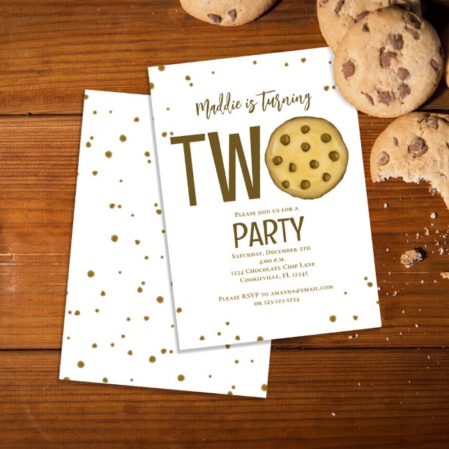 2:a födelsedag Party Cute Cookie Inbjudningar (Chocolate chip cookies second birthday invitations)