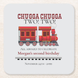 2:a födelsedag Party Cute Red Westerna Tåg Underlägg Papper Kvadrat