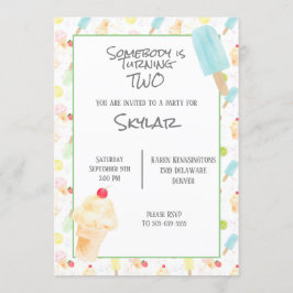 2:a födelsedag Party Ice Cream och Popsicles Inbjudningar