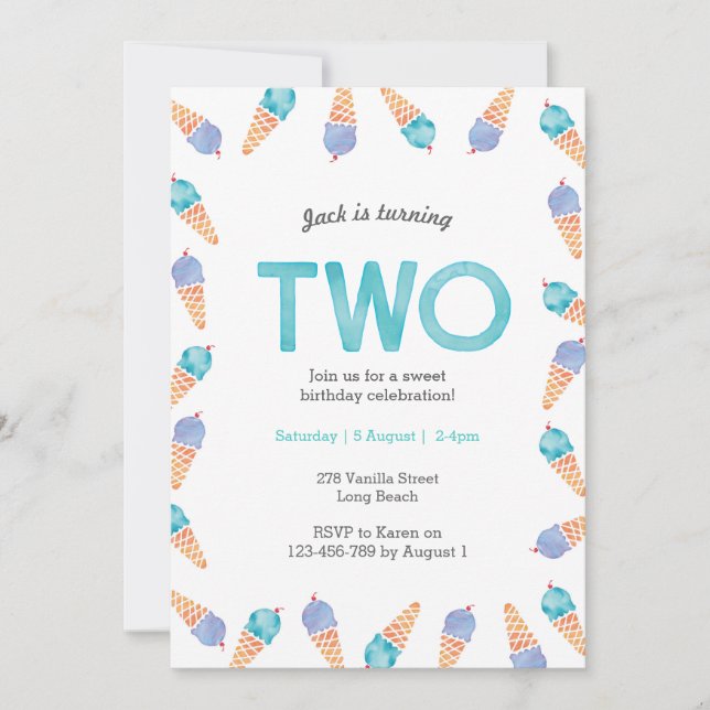 2:a födelsedag Party | Inbjudan till glass (Framsida)