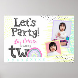 2:a födelsedag Retro 90:s Rainbow TWO Välkomstteck Poster