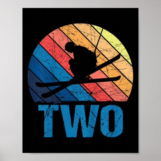 2:a födelsedag: Retro Ski Skiing 2 år Gamla pojkar Poster (Framsidan)