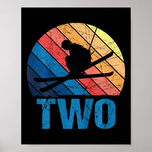 2:a födelsedag: Retro Ski Skiing 2 år Gamla pojkar Poster (Framsidan)