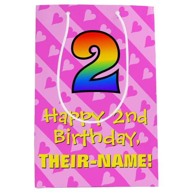 2:a födelsedag: Roligt Rosa Hearts Rand & Rainbow  (Framsidan)