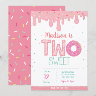 2:a födelsedag Rosa Donut-inbjudan Inbjudningar