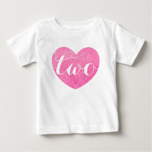 2:a födelsedag Rosa Glitter Heart-Print Personaliz T Shirt