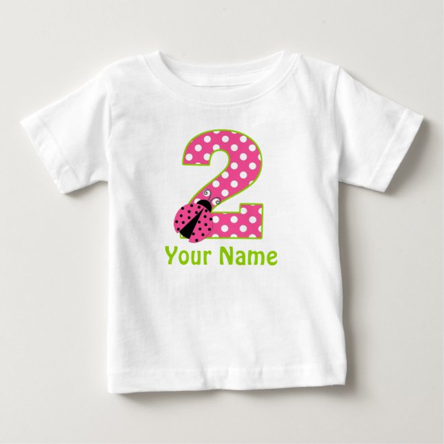 2:a födelsedag Rosa Grönt Ladybug Personlig Shirt Tee (Framsida)