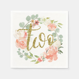 2:a födelsedag Rosa Guld Blommigt Napkin Pappersservett