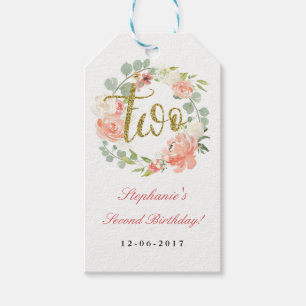 2:a födelsedag Rosa Guld Blommigt Utandning Märkre Presentetikett