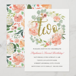 2:a födelsedag Rosa Guld Blommigt Utandningsinbjud Inbjudningar