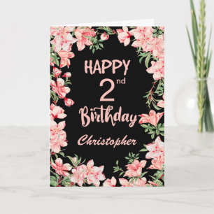 2:a födelsedag Rosa Peach Watercolor Blommigt Blac Kort