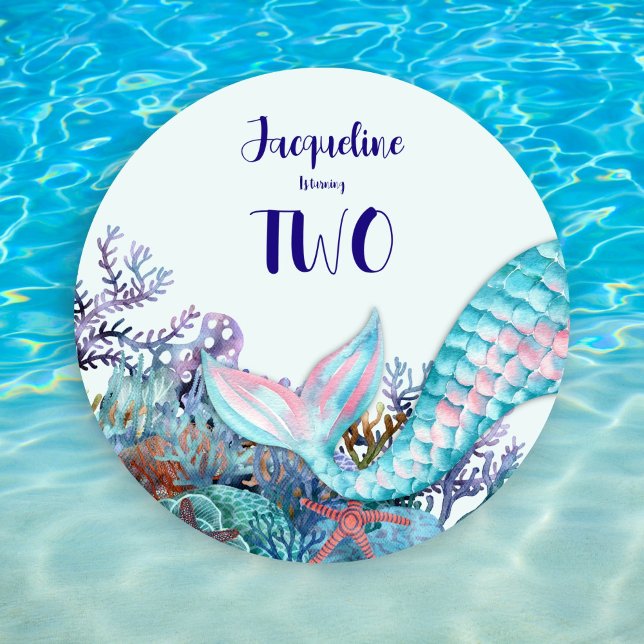 2:a födelsedag: Sjöjungfru av vattenfärg under hav Inbjudningar (Skapare uppladdad)