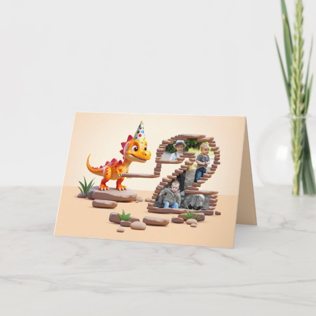 2:a födelsedag - stort foto | Dino Little Dragon Kort (Framsida)