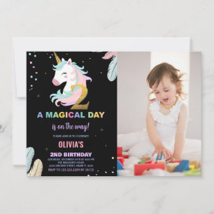 2:a födelsedag Unicorn Birthday-inbjudan med foto Inbjudningar