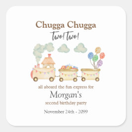2:a födelsedag: Watercolor Brown Tåg Roligt Expres Fyrkantigt Klistermärke