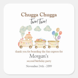 2:a födelsedag: Watercolor Brown Tåg Roligt Expres Fyrkantigt Klistermärke