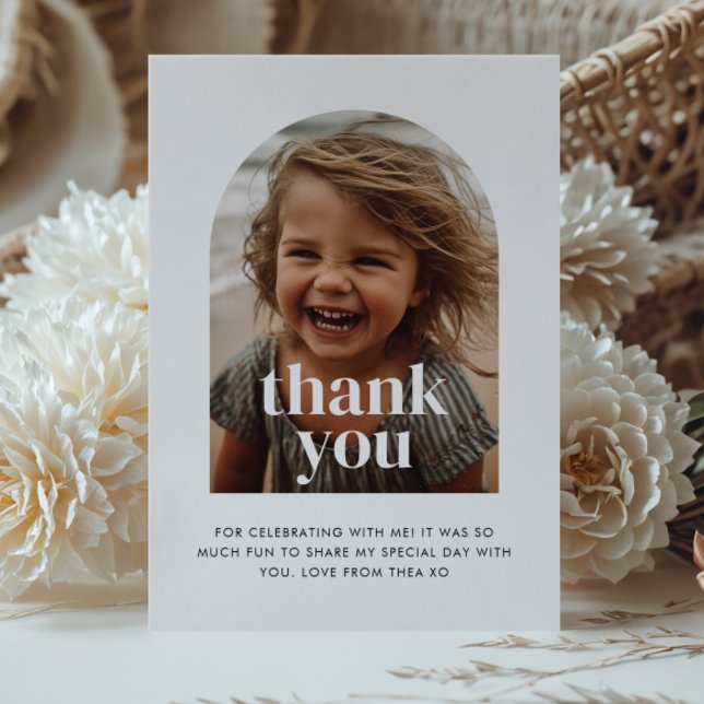 2:a födelsedagarfoto - två tack kort (Zazzle 2nd Birthday Arched Photo - two Thank You Card 1)