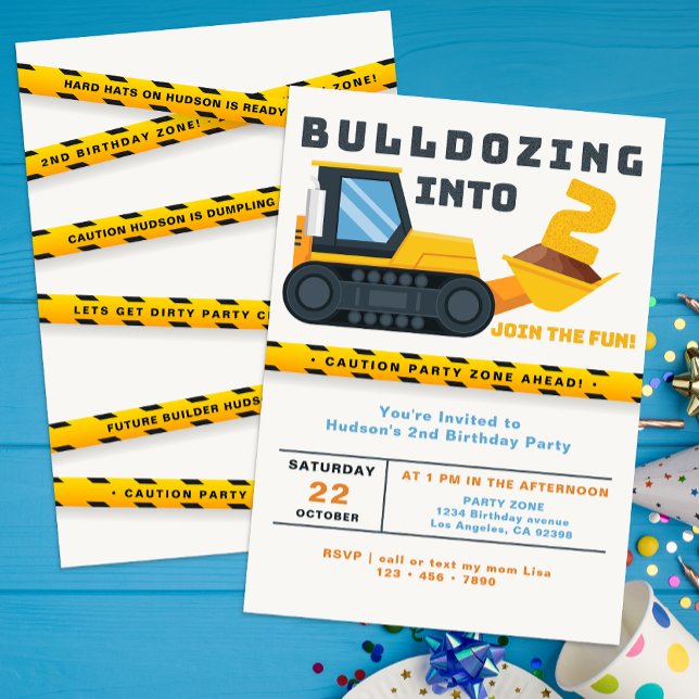 2:a födelsedagarinbjudan till bygggrupp inbjudningar (2nd Birthday Party Invite)