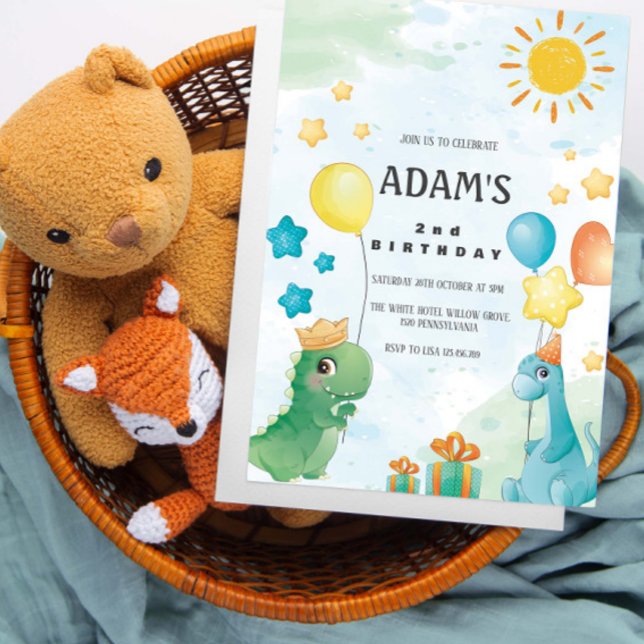 2:a födelsedagartemat för vattenfärgsinosaurier inbjudningar (Skapare uppladdad)