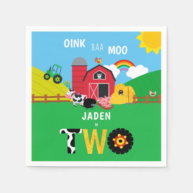 2:a födelsedagen: Barn Animals Oink Baa Moo Pappersservett (Framsidan)